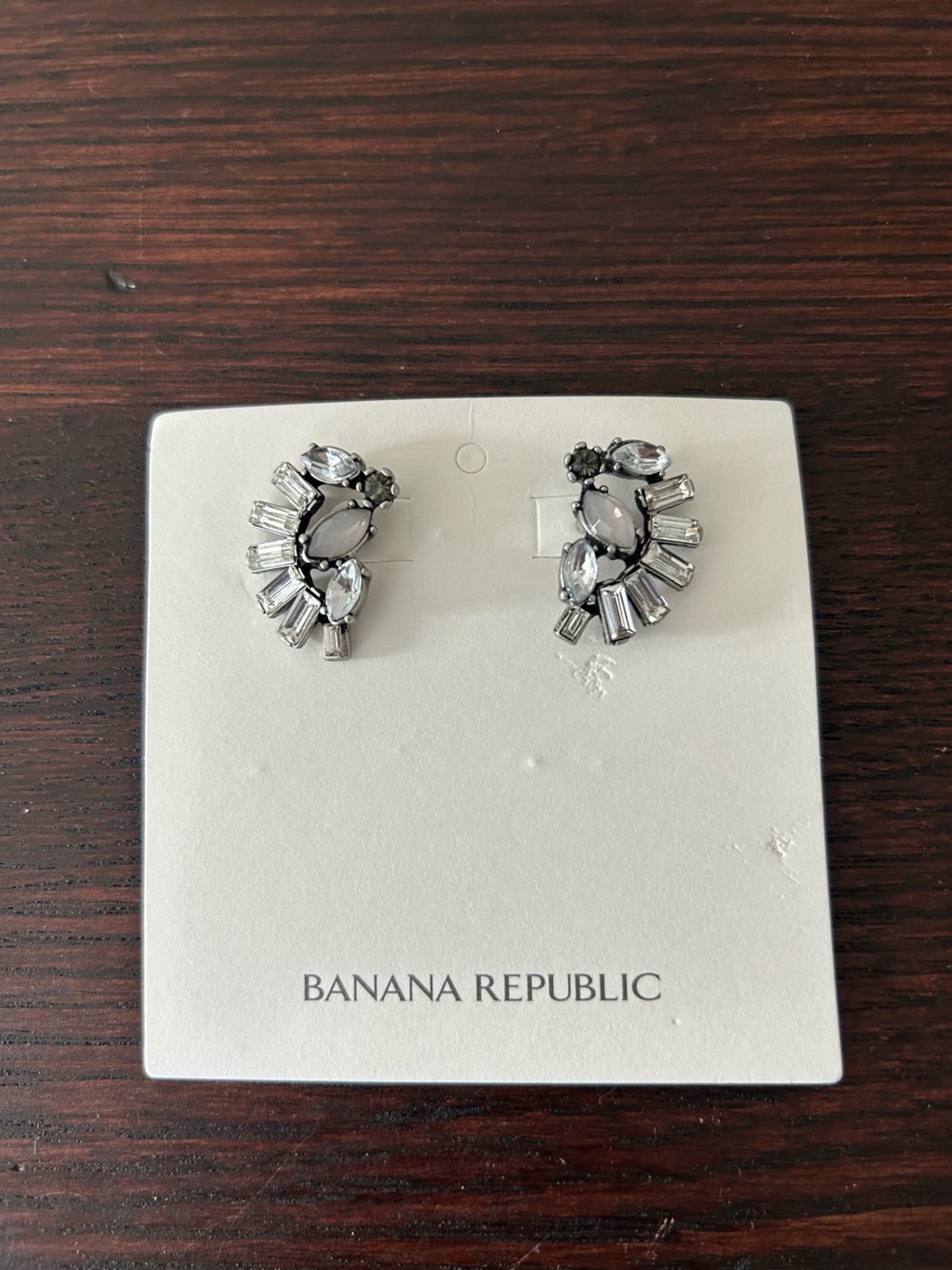 Banana Republic Silver and White Crystal Fan Earrings